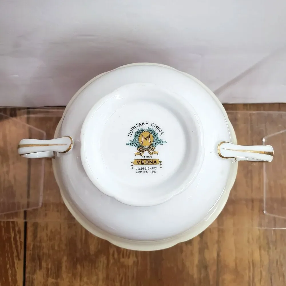 Vintage Noritake Veona Cream Soup Bowls Set of 3 Double Handle Porcelain Japan